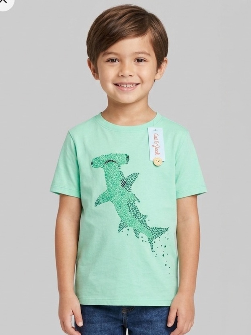 Cat & Jack Aqua Shark Print Kids Tee